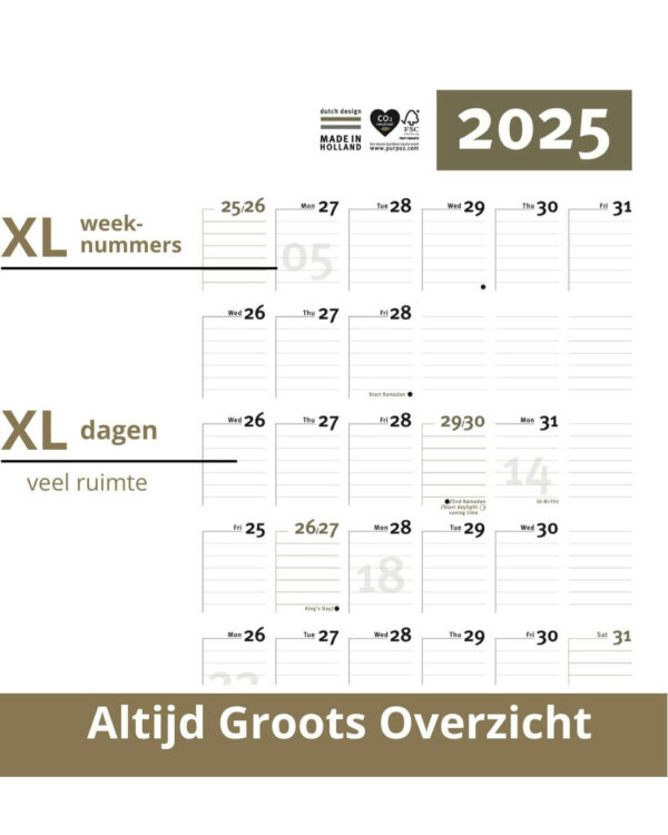 Jaarplanner 2025 voor grootste overzicht met grote weekenummers en duidelijke schrijflijnen