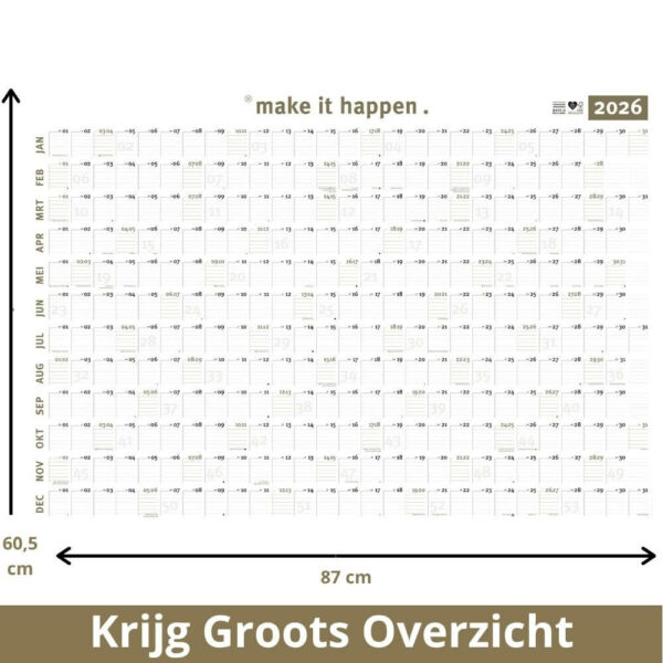 Deze jaarplanner is niet zomaar een wall planner het is de wandplanner A1 voor als je groot overzicht wilt. Krijg ook groots overizicht op 2026 - haal je doelen, dealines en voel je beter