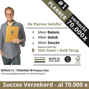 Clen Verkleij Houdt de Purpuz Planner 2026 vast, een stijlvolle en functionele agenda 2026 die balans, geluk en succes belooft. De planner is ontworpen en gedrukt in Nederland, CO2-neutraal en FSC-gecertificeerd.